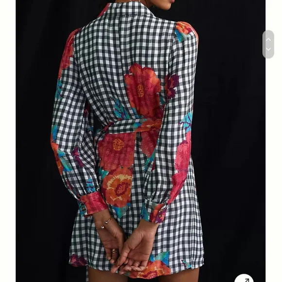 ❗SOLD❗Farm Rio | Gingham Floral Long Sleeve Collared Wrap Dress - Picture 2 of 16